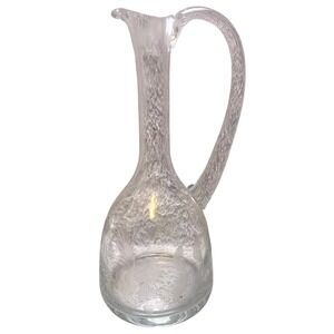 Vintage Etched Glass Pitcher Carafe Floral Design Elegant‎ Tableware 12"